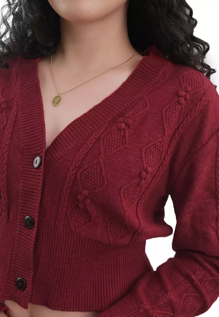 Cropped Button Front Cable Knit Cardigan