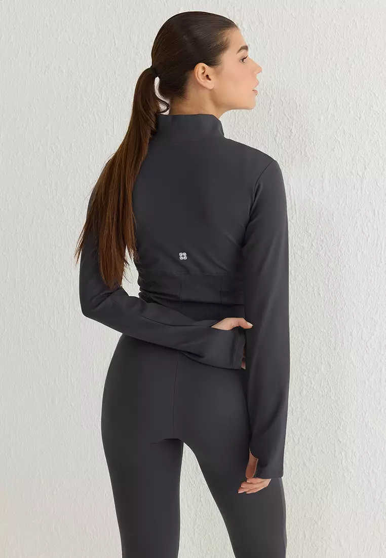 Anthracite Brushed Soft Fabric Thumb Hole Knitted Sports Jacket/Sweatshirt THMAW25SK00001