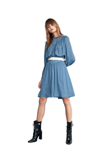 iROO blue Polka Dot Print Dress 81017AA9173D2AGS_1