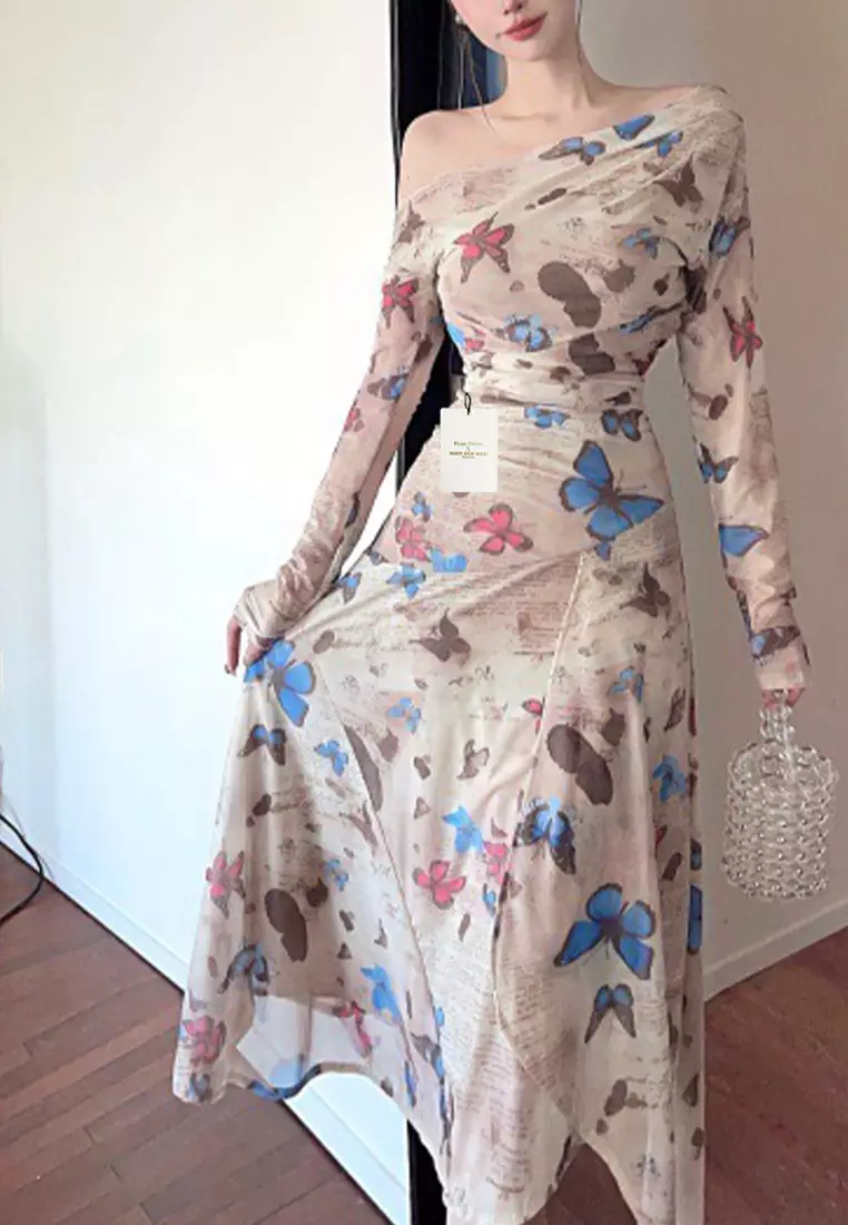 Buy Twenty Eight Shoes Butterfly Print Off Shoulder Bodycon Dress