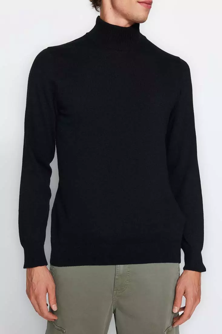 Trendyol Black Men's Slim Fit Half Turtleneck Basic Knitwear Sweater ...