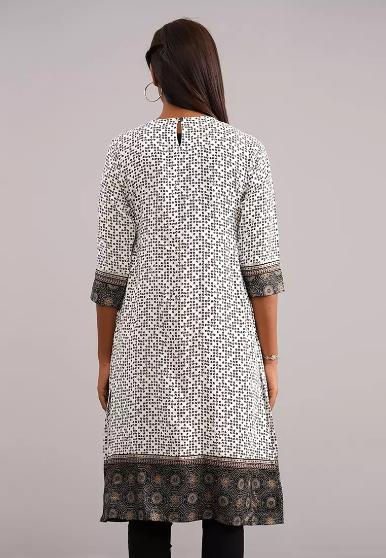 Le Reve White Georgette Printed Long Tunic