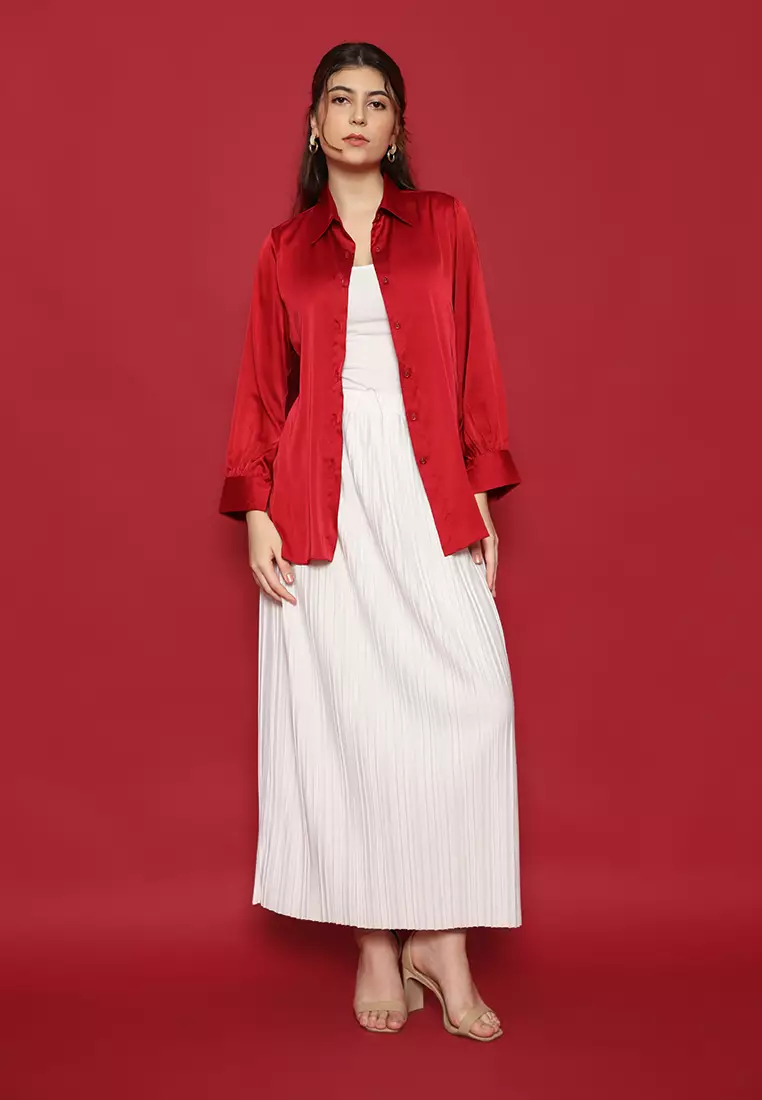 Satin Silk Shirt In Red By Brilliant Girl Warna MERAH