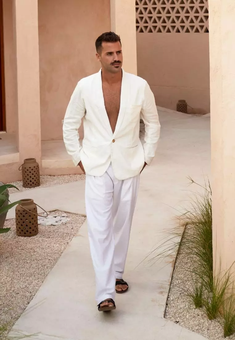 Salt Celana Panjang Linen Pria Putih | Linen Loose Pants Men White