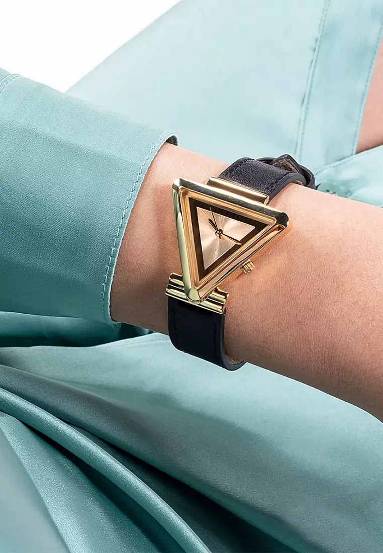 Guess GW0504L5 - Jam Tangan Wanita - Gold - Black Leather Strap