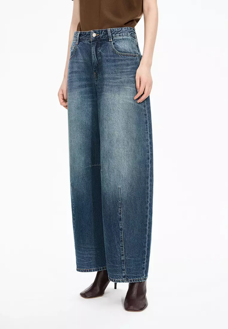 Wide-leg Rolled Hem Denim Extra Long Pants