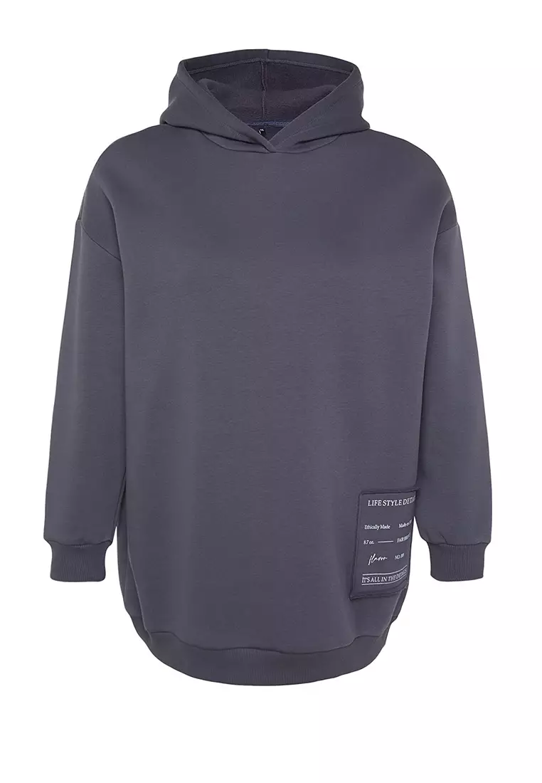Anthracite Embroidery Detail Oversize Knitted Sweatshirt Tbbaw24Ao00018