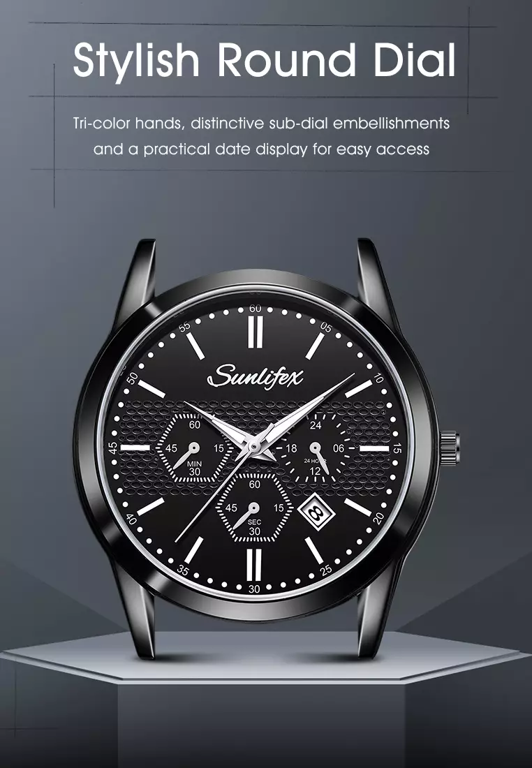 Jam Tangan Pria 9035 Analog Kalender Santai Tali Stainless Steel Jam Tangan Cowok White