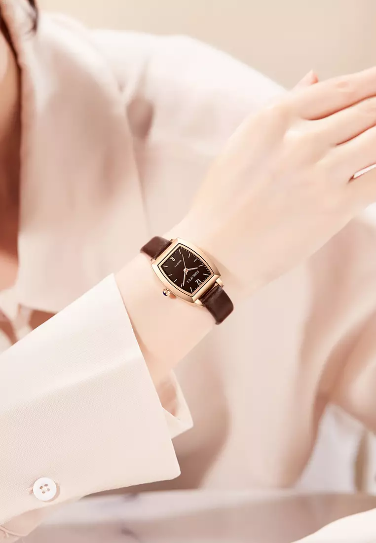 Jam Tangan Wanita 6007 Original Tali Kulit Jam Anggun Santai Korea Jam Tangan Cewek coffee