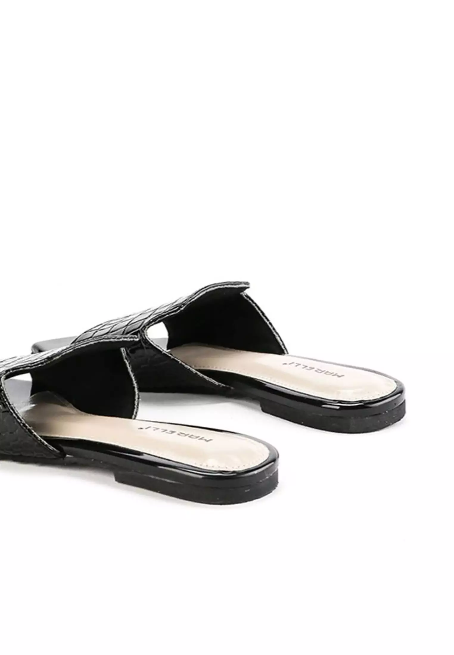 Minerva Sandal Mules wanita Flat Slip On - Black