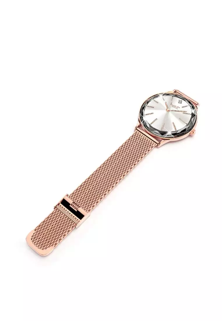 Geometric Mineral Glass Feat SWAROVSKI®Crystal Watch Rose Gold White