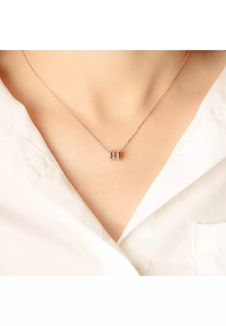 Made For The Night Revolve Studded Cubic Zirconia Rose Gold Necklace with 925 Sterling Silver
