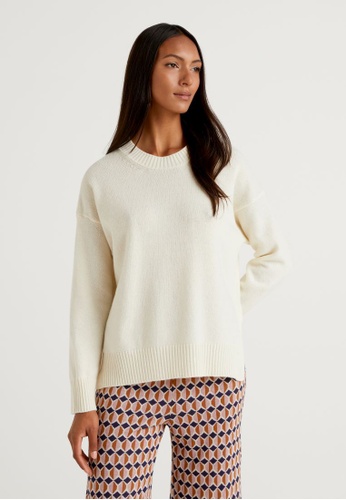 United Colors of Benetton white Boxy fit sweater in wool blend E4C63AA8C1B153GS_1