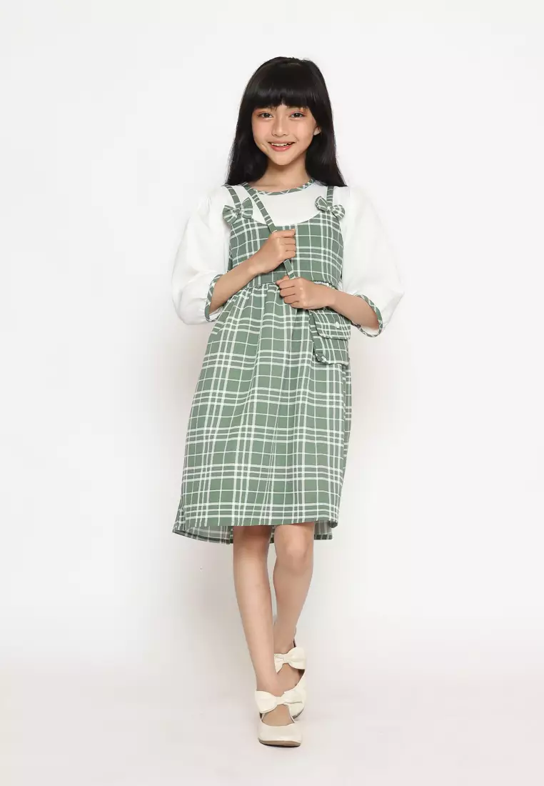 Dress Anak Perempuan Kotak Pita Green - CUTE