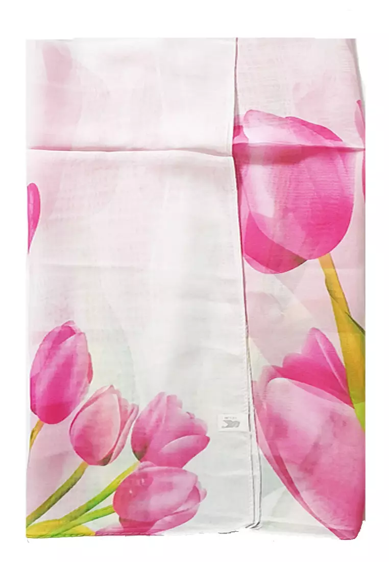 Water Lotus Silk-Feel Scarf White