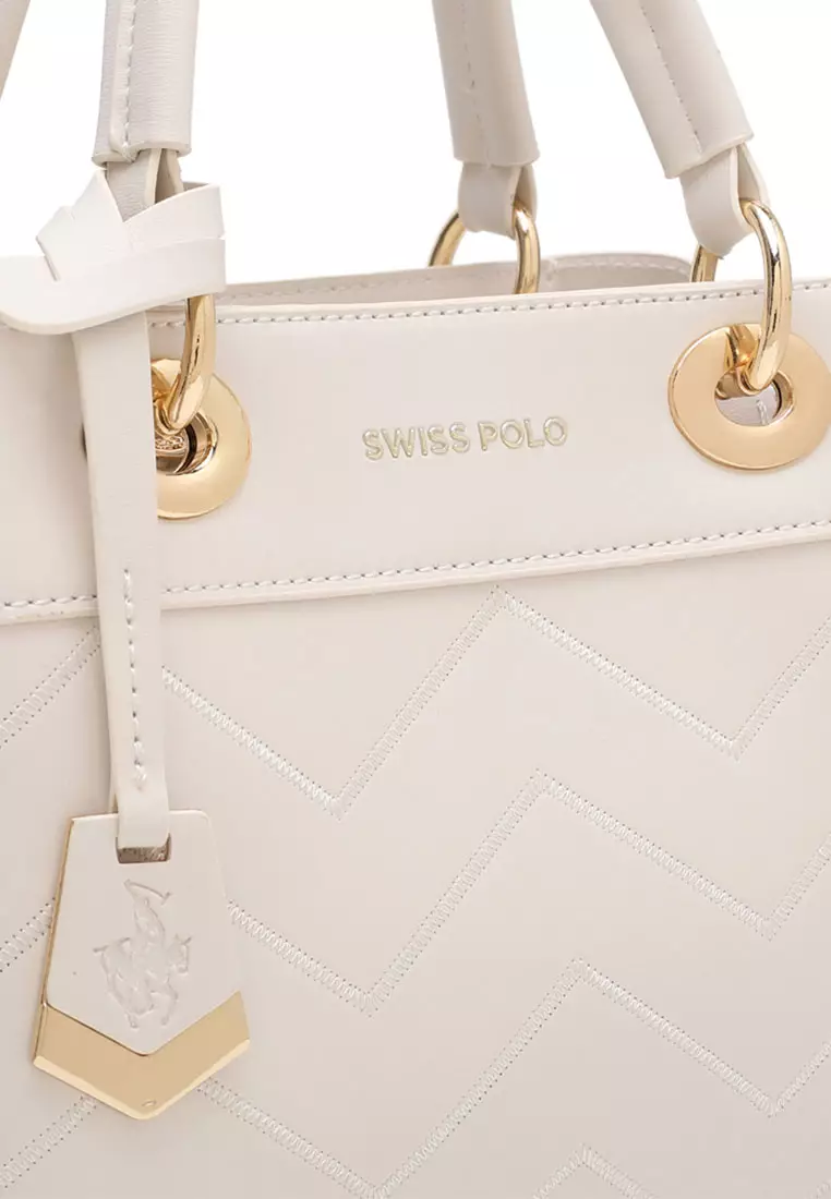 Women's Zig Zag Quilted Top Handle Bag / Crossbody Bag / Shoulder Bag - White