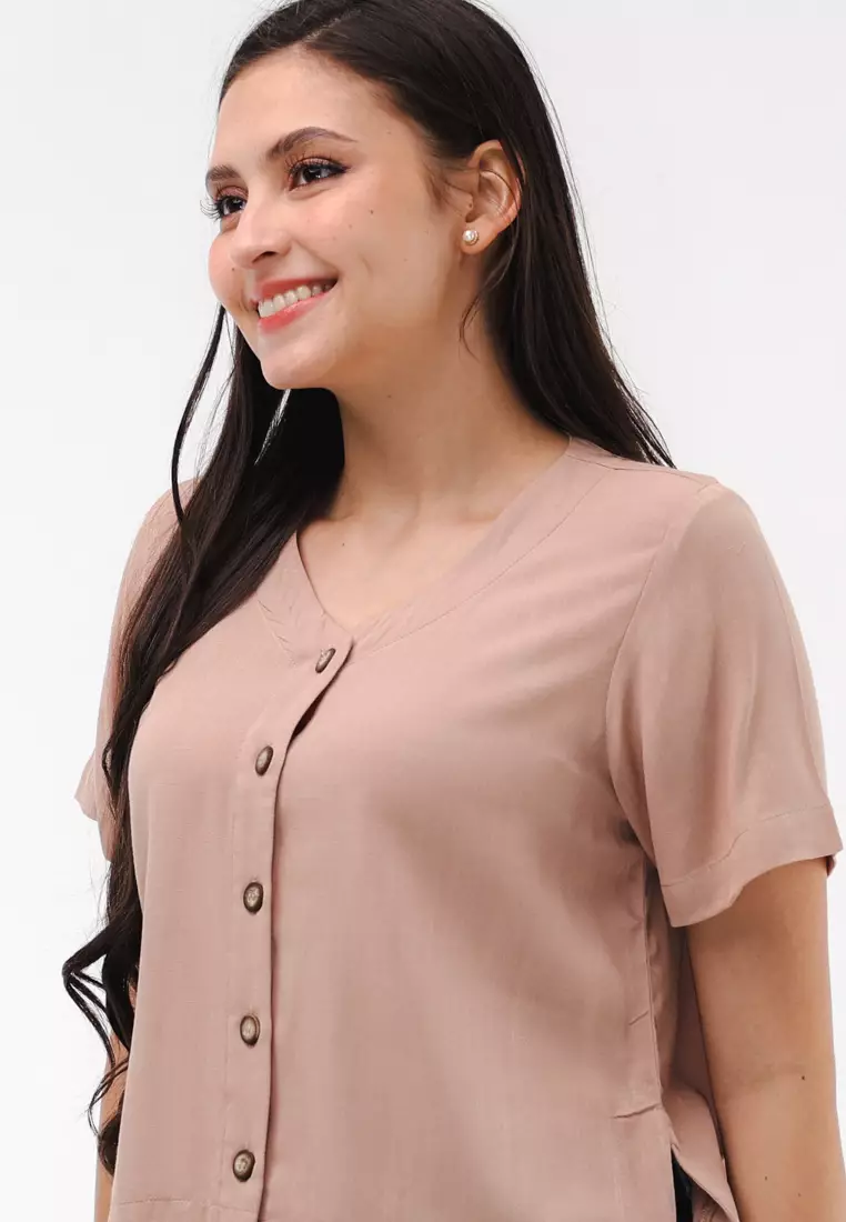 Soft Linen Woven Short Sleeves Blouse