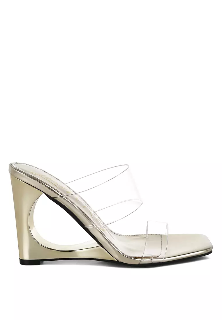 Discount on London Rag  shoes - SKU: Fantasy Wedge Heel Clear Sandals in Gold