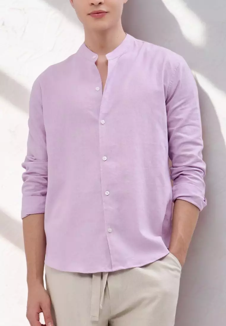 Jual Remedy Lavender Kemeja Linen Lengan Panjang Pria Ungu Muda