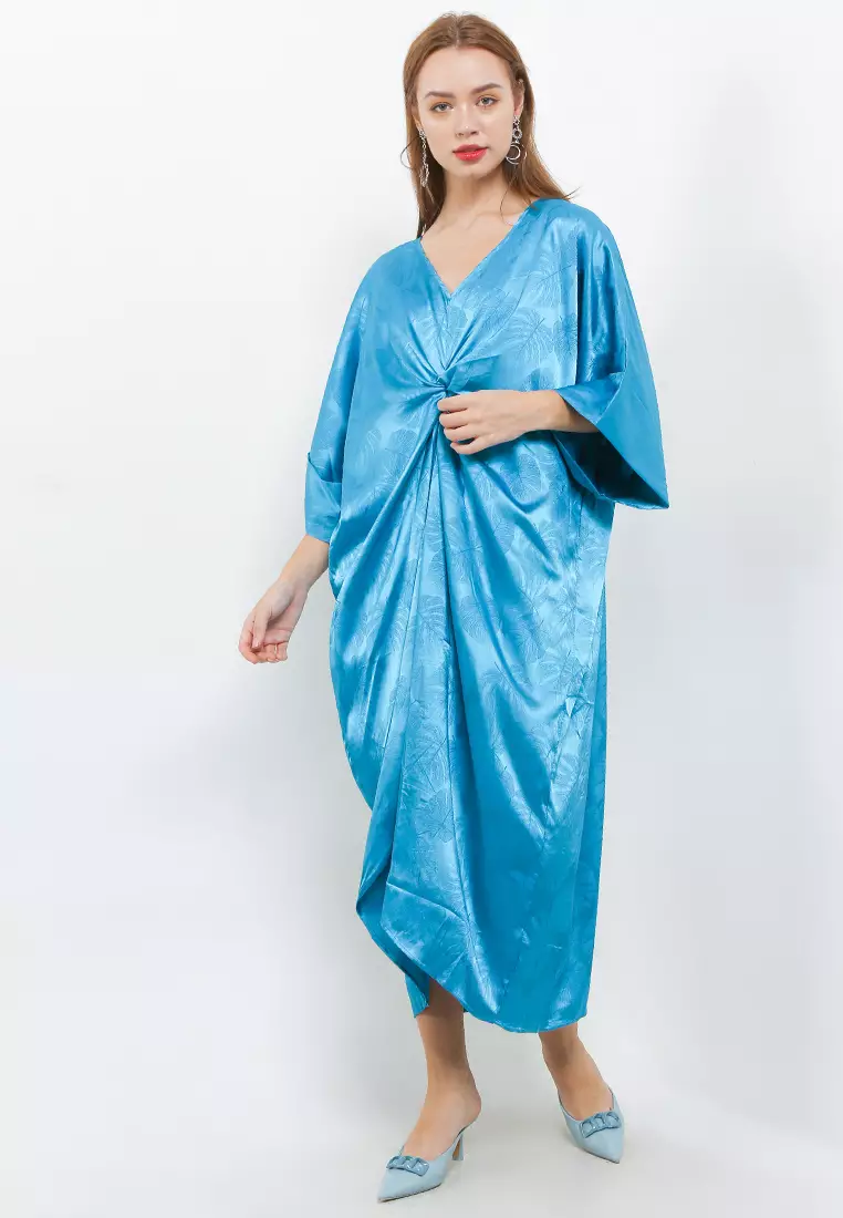 Printed Silk Sateen Twisted Kaftan