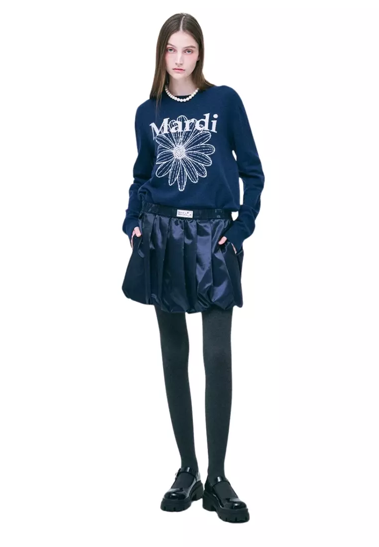 Cashmere Crew Neck Flowermardi - Navy Ivory