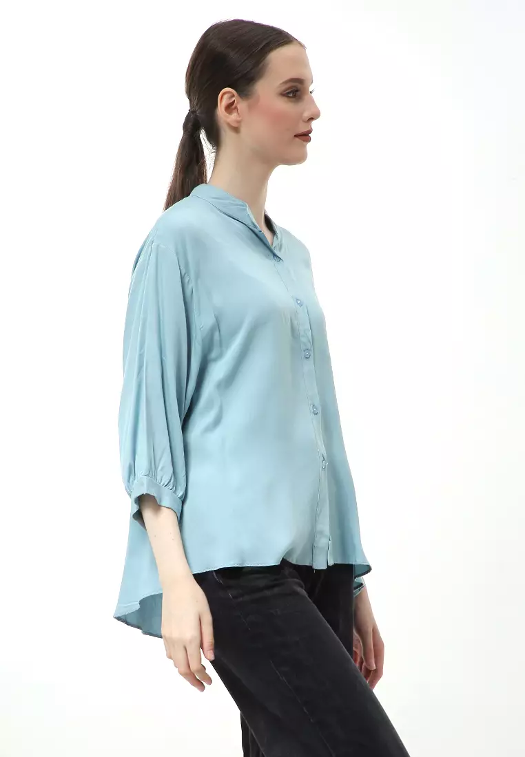 Ghita Kemeja Atasan Wanita Motif Polos Long Sleeve High Quality - Wardah