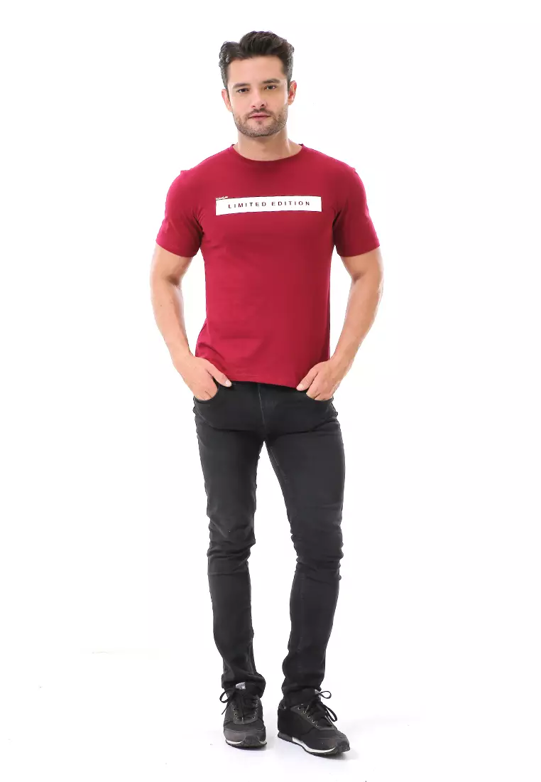 Aisley Atasan Kasual Pria Kaos Motif Limited Edition Lengan Pendek Material Cotton ORIGINAL - Maroon