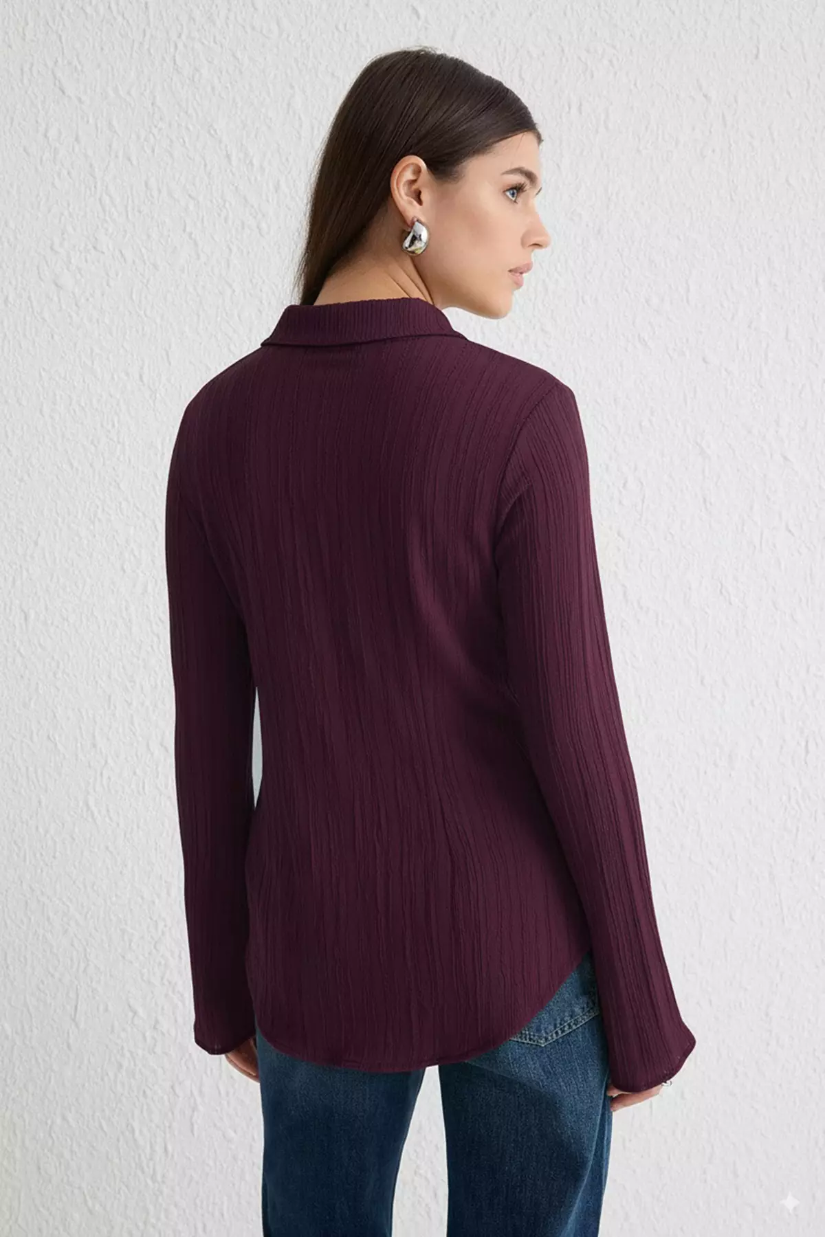 Plum Textured Fitted Waist Woven Shirt Twoss24Go00002