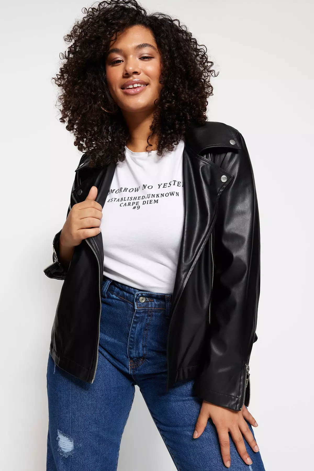 Leather biker jacket plus on sale size