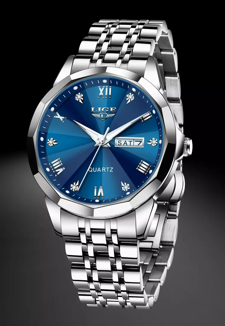 Unisex Stainless Steel Quartz Watch, blue dial, Stainless Steel Bracelet