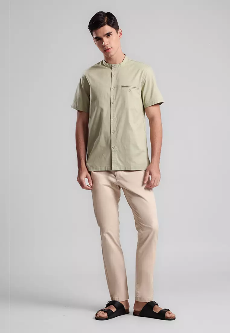 MANZONE - Kemeja Shanghai Lengan Pendek Pria Alif Modern Fit - Light Green Warna Green_Light