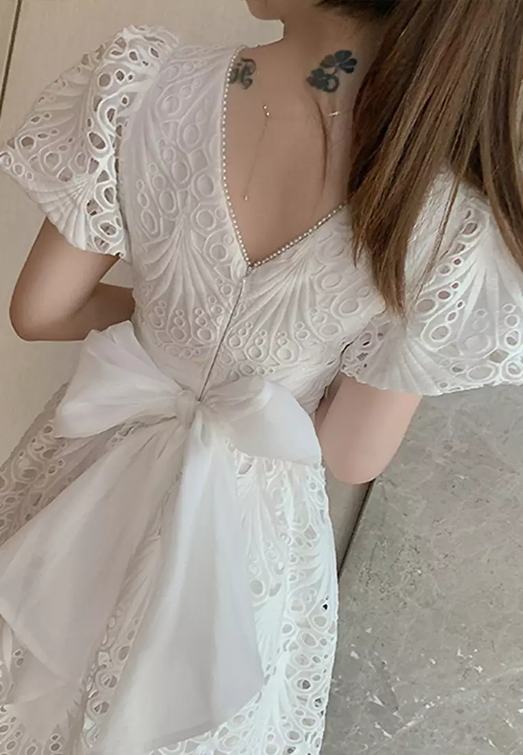 Soluble Lace Bubble Sleeve Dress HZ9477