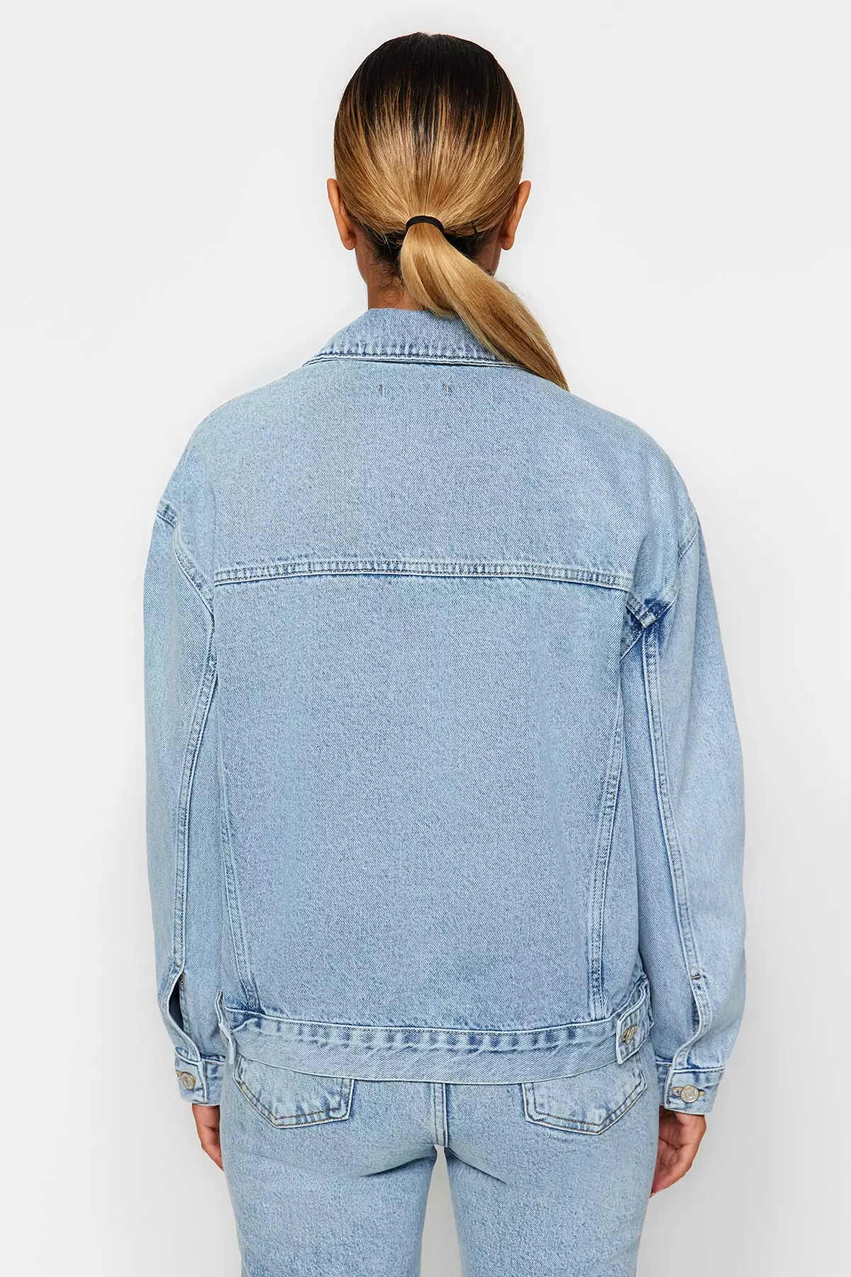 long light blue denim jacket