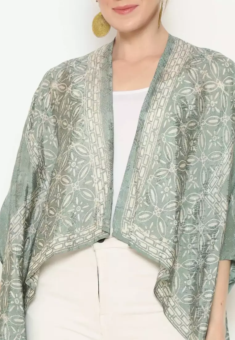 Rinjanie Batik - Bolero Kotak Greentea - Batik Tuntrum Parang Mix Ciprat - Outer Batik Wanita - Atasan Batik Wanita - Outer Batik Kekinian - Batik Cap - BKMR - GT