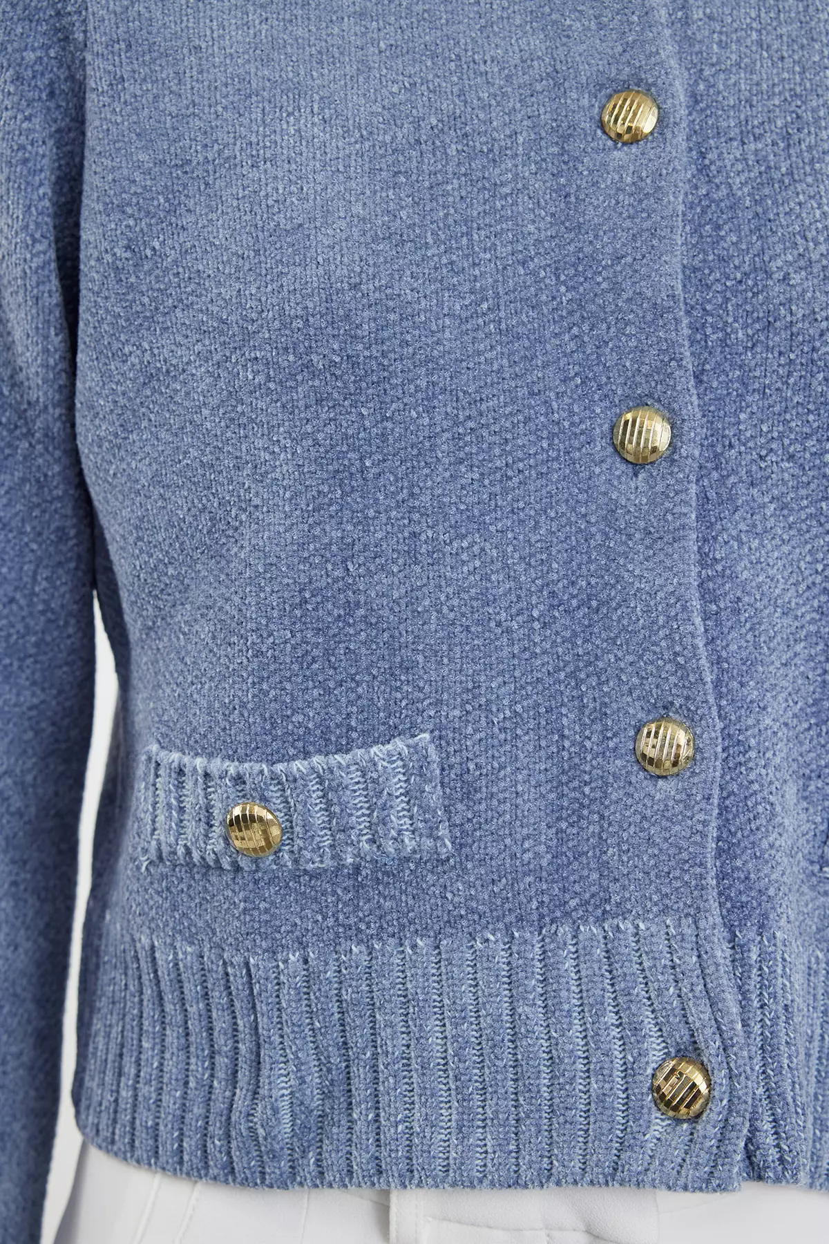 Blue Crop Premium Yarn/Special Yarn Pocket Detailed Jacket-Look Knitwear Cardigan TWOAW24HI00051