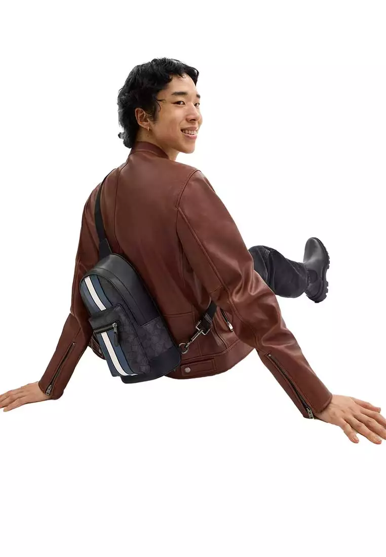 West Pack In Signature Canvas With Varsity Stripe Charcoal/Denim/Chalk CV923