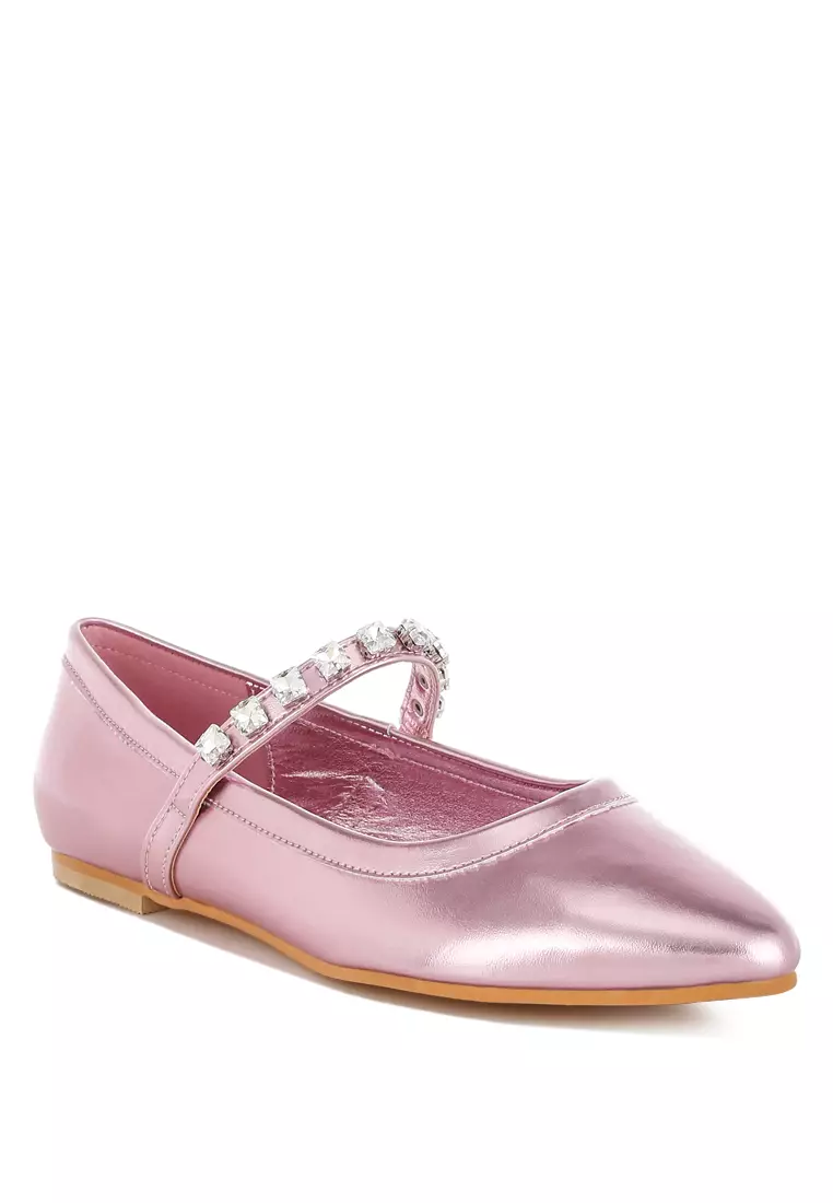 Metallic Mary Jane Ballerinas in Pink