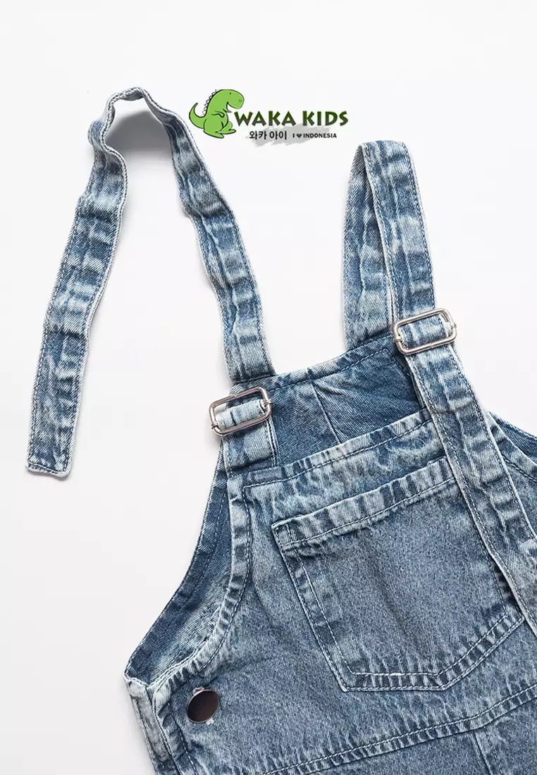 Wakakids Overall Jeans Anak Baju Kodok Celana Panjang Jumpsuit Denim Snow Wash 056 Vench