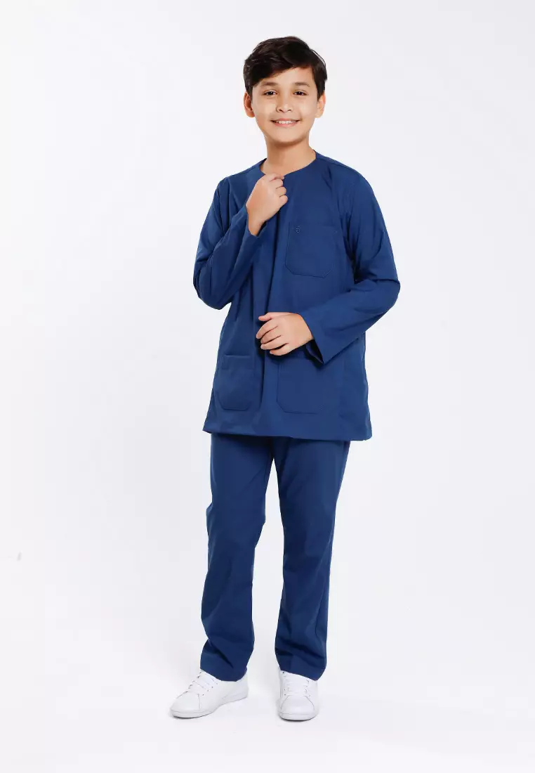 Byford Baju Melayu Raya Baju Johor Teluk Belanga Slim Fit Sedondon Anak Budak - 3925501A-38Blue
