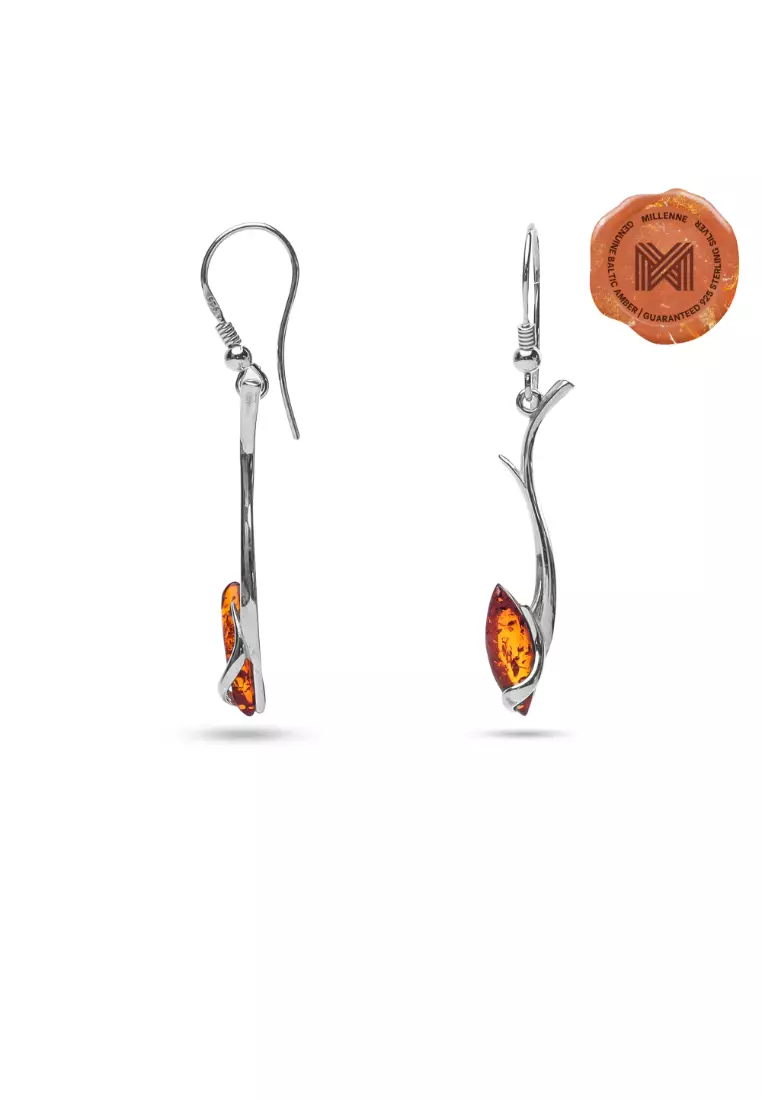 Multifaceted Baltic Amber Droplet Silver Hook Earrings with 925 Sterling Silver