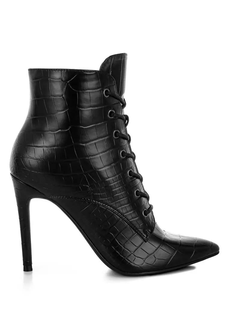 Discount on London Rag  shoes - SKU: Croc Lace-Up Stiletto Boot In Black