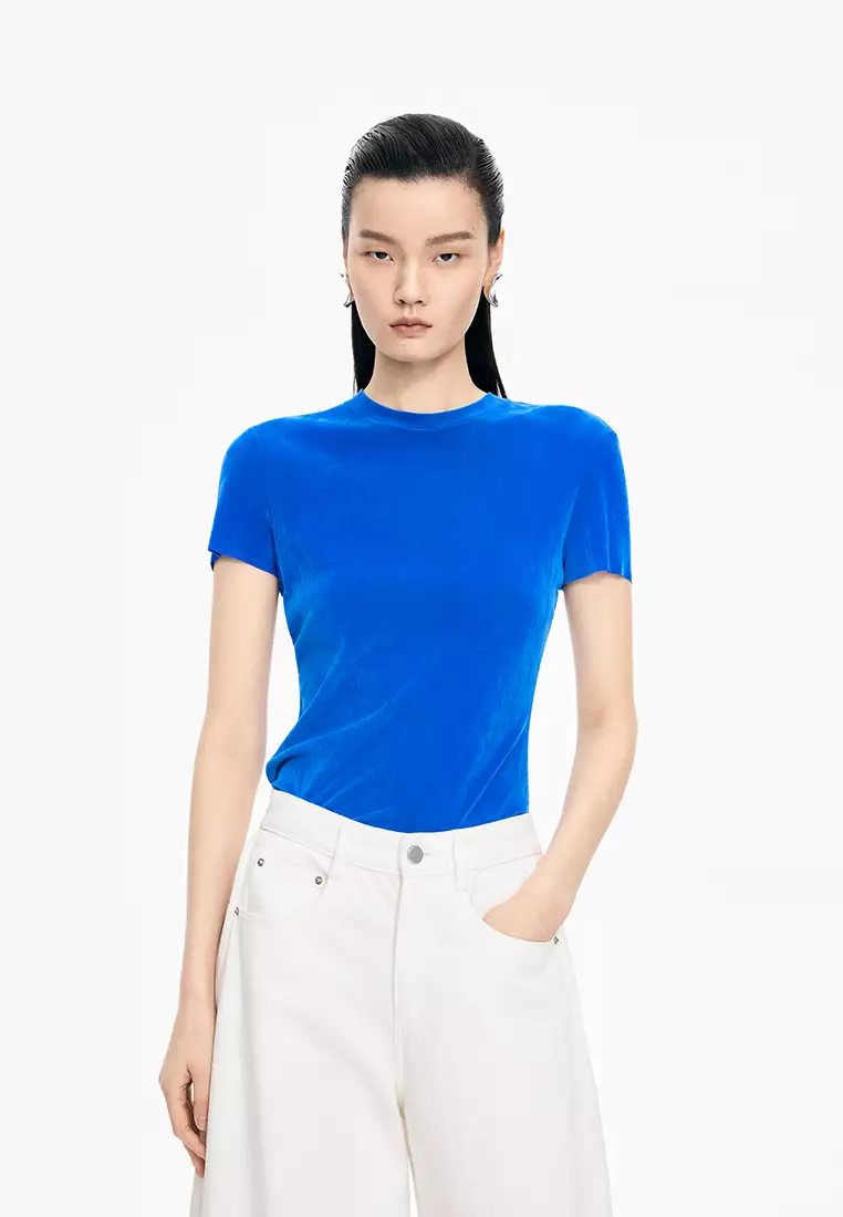 人丝网纱修身短袖T恤