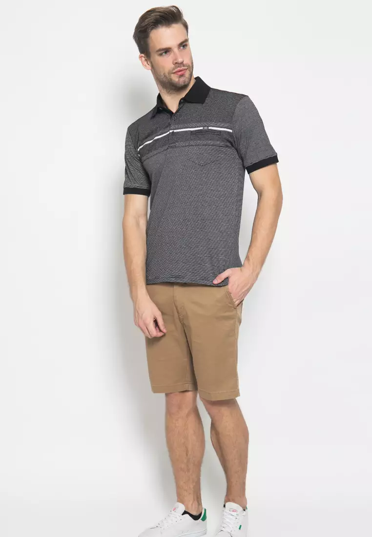 LGS - Regular Fit - Kaos Casual - Motif Garis Putih - Hitam