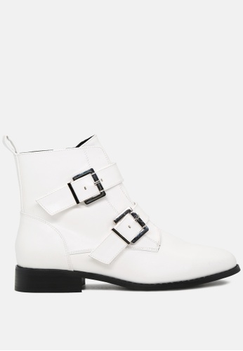 London Rag white Strappy Wide Fit Ankle Boots with Buckles SH1780 5033CSH3CC9D92GS_1