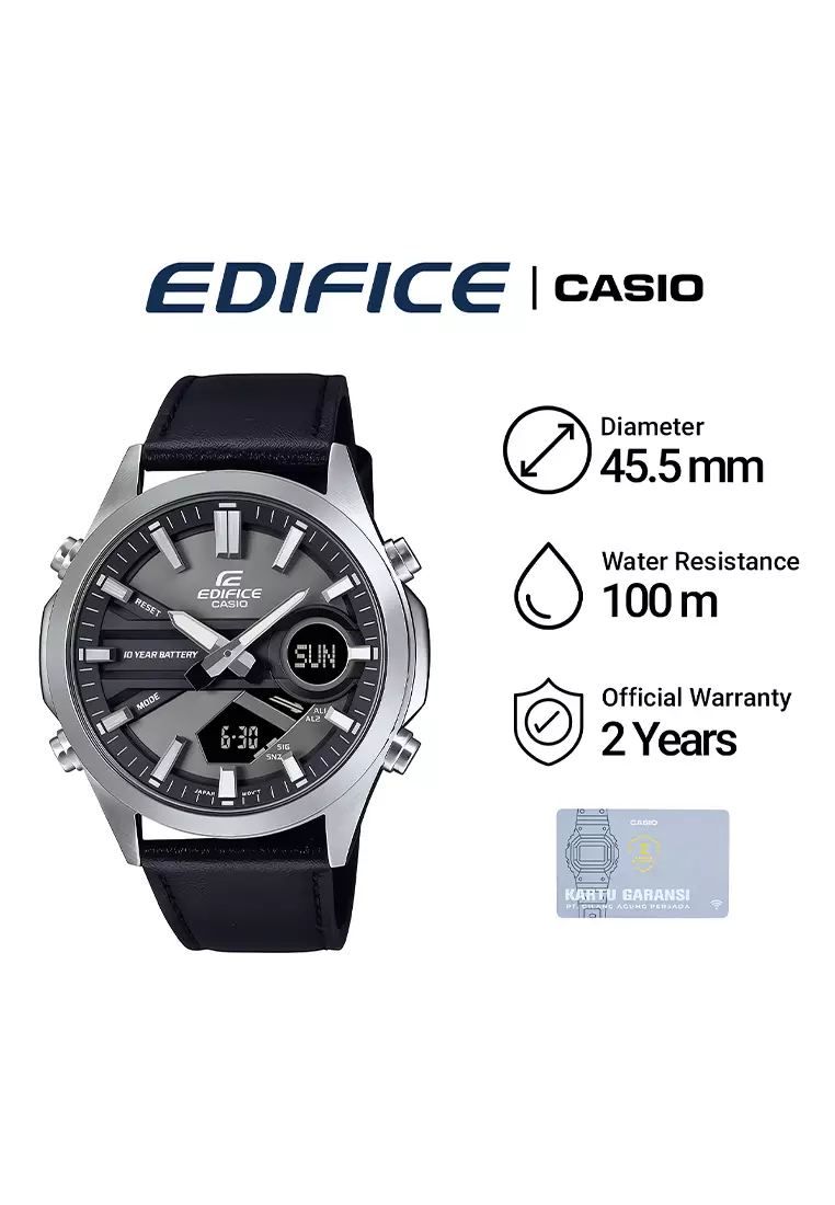 Casio Edifice Jam Tangan Analog-Digital Pria Black Leather Strap - EFV-C120L-8A