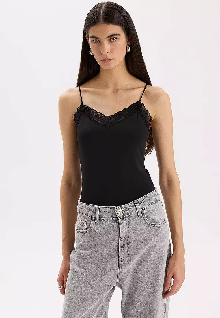 Jual DeFacto Slim V-Neck Cami Top Original 2025 | ZALORA Indonesia