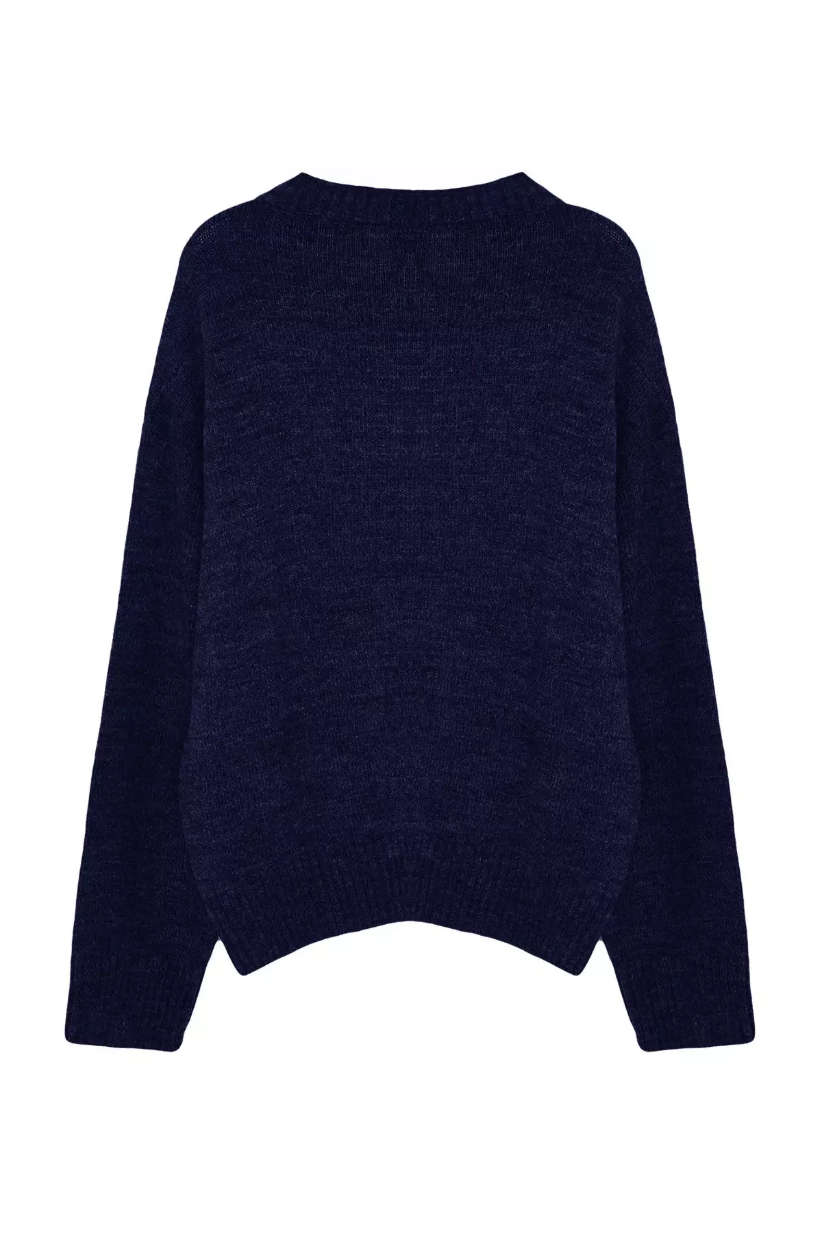 Navy Blue Wide Fit Soft Textured Knitwear Sweater