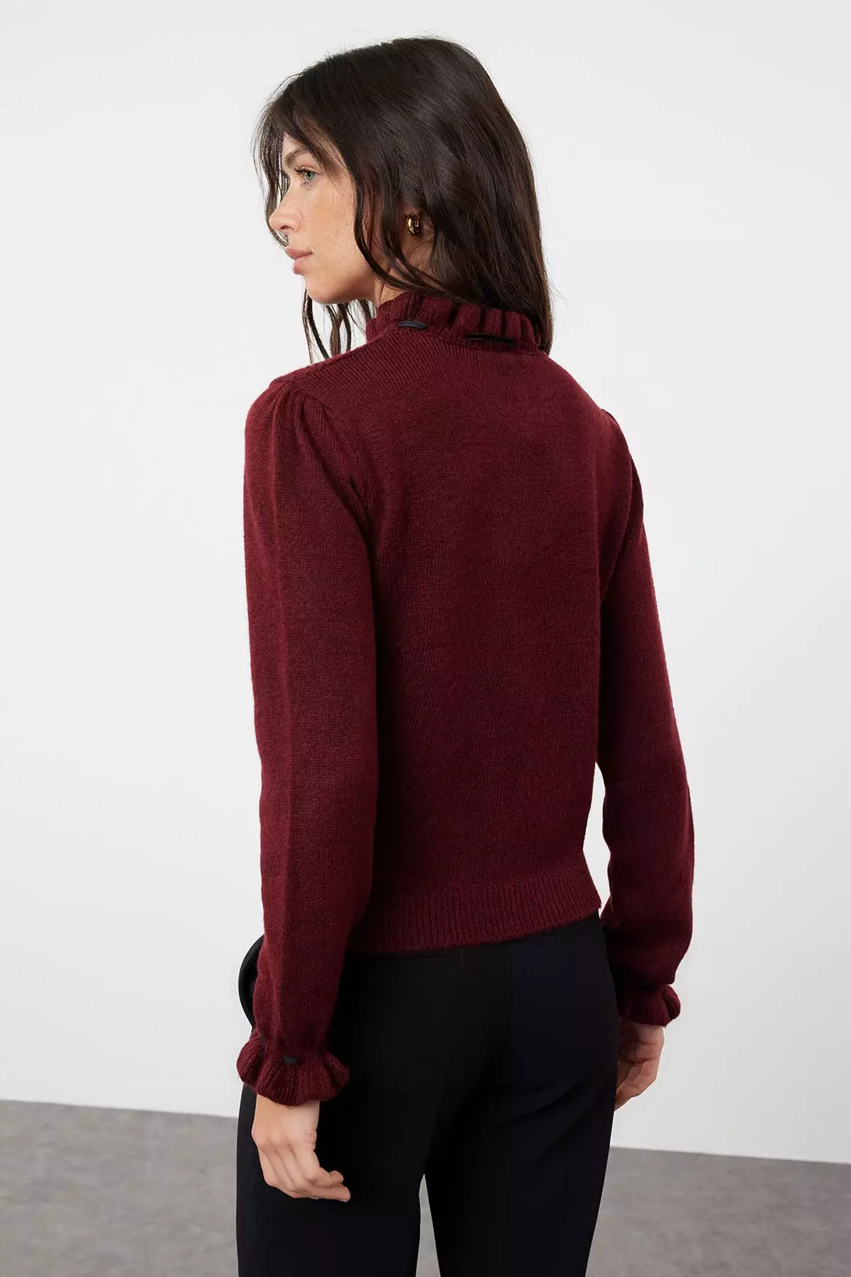 Claret Red Soft Texture Openwork/Hole Ribbon/Bow Detailed Knitwear Sweater TWOAW21KZ2355