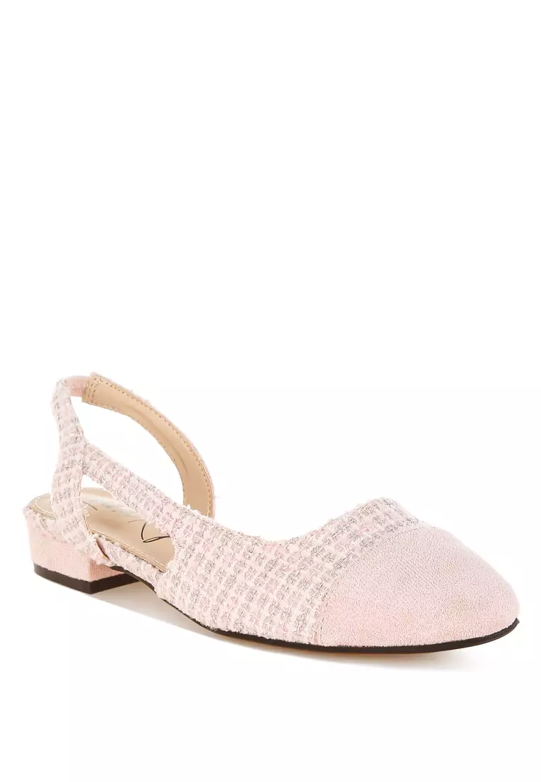Tweed Slingback Sandals in Pink