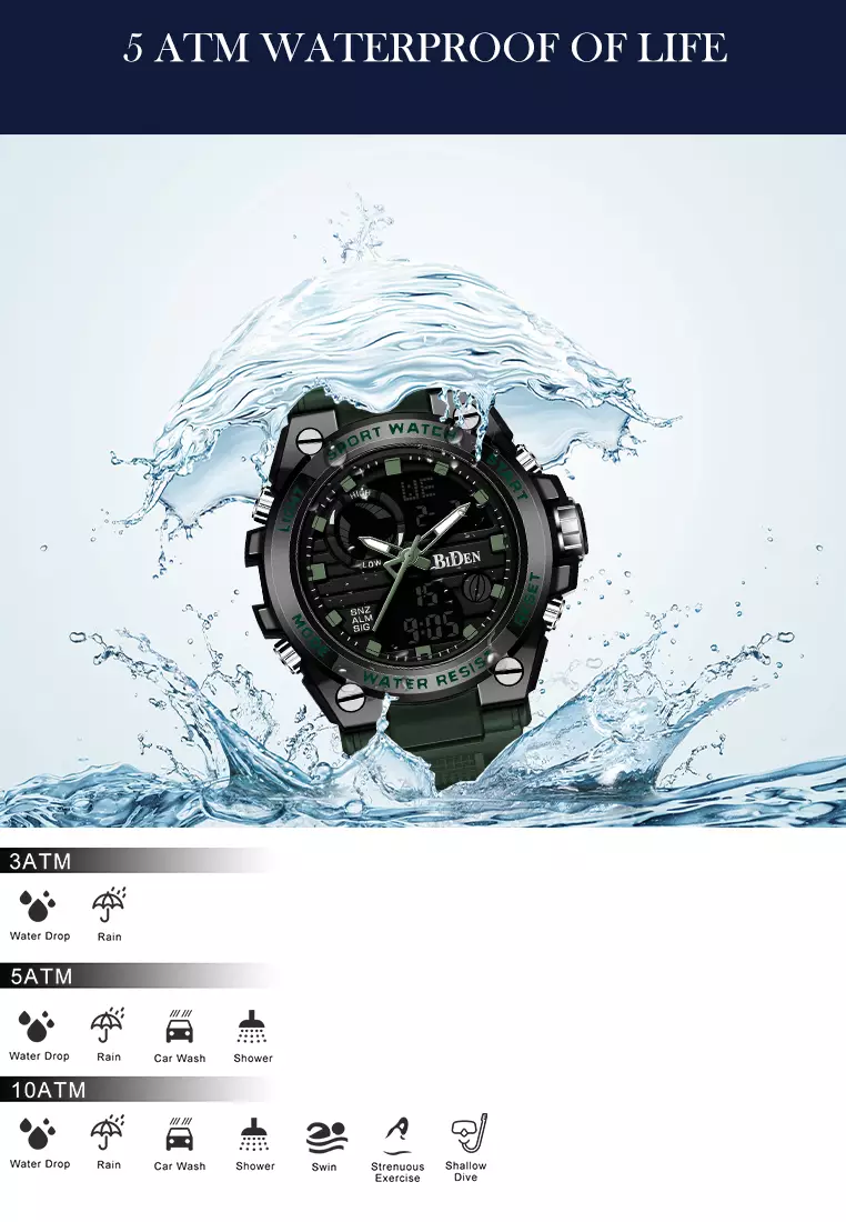 Jam Tangan Pria Digital&Analog Olahraga Militer Pria Tali Silikon Tahan Air Luminous Jam Tangan Cowok Original hijau